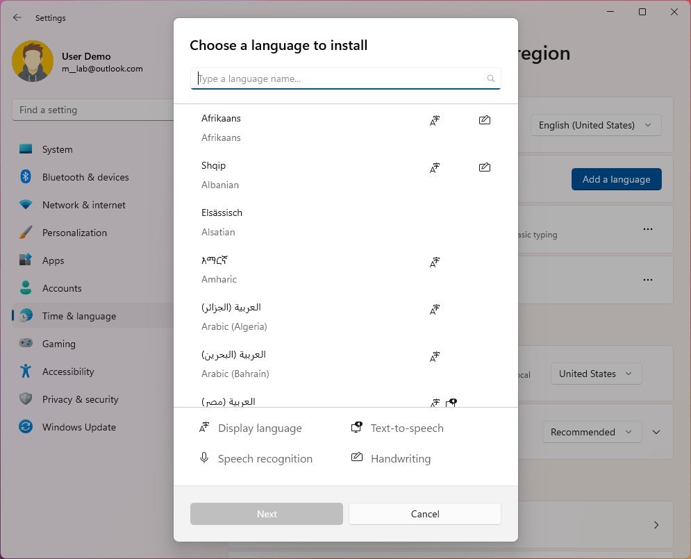 Language & region UI update