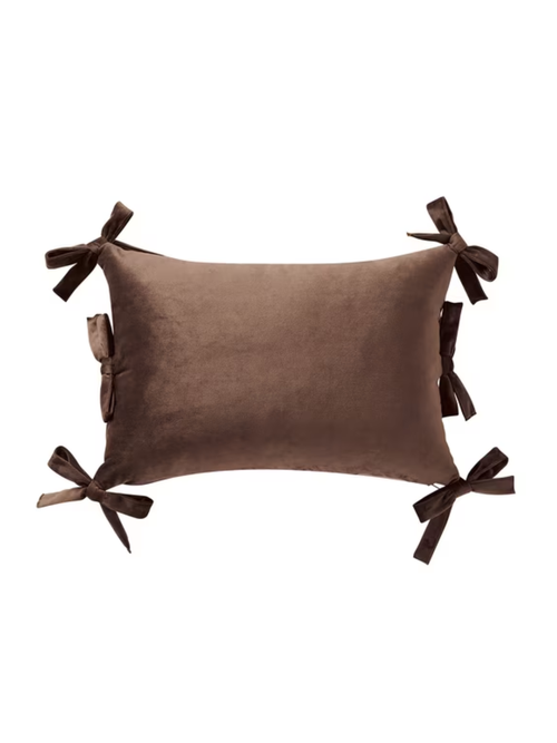 Brown Velvet Bow Decorative Pillow