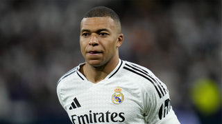 Kylian Mbappe' of Real Madrid looks during the UEFA Champions League 2024/25 Quarter Final Second Leg match between Real Madrid C.F. and Arsenal FC at Estadio Santiago Bernabeu on April 16, 2025 in Madrid, Spain.