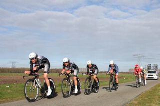 Specialized-lululemon en route to victory in the team time trial.