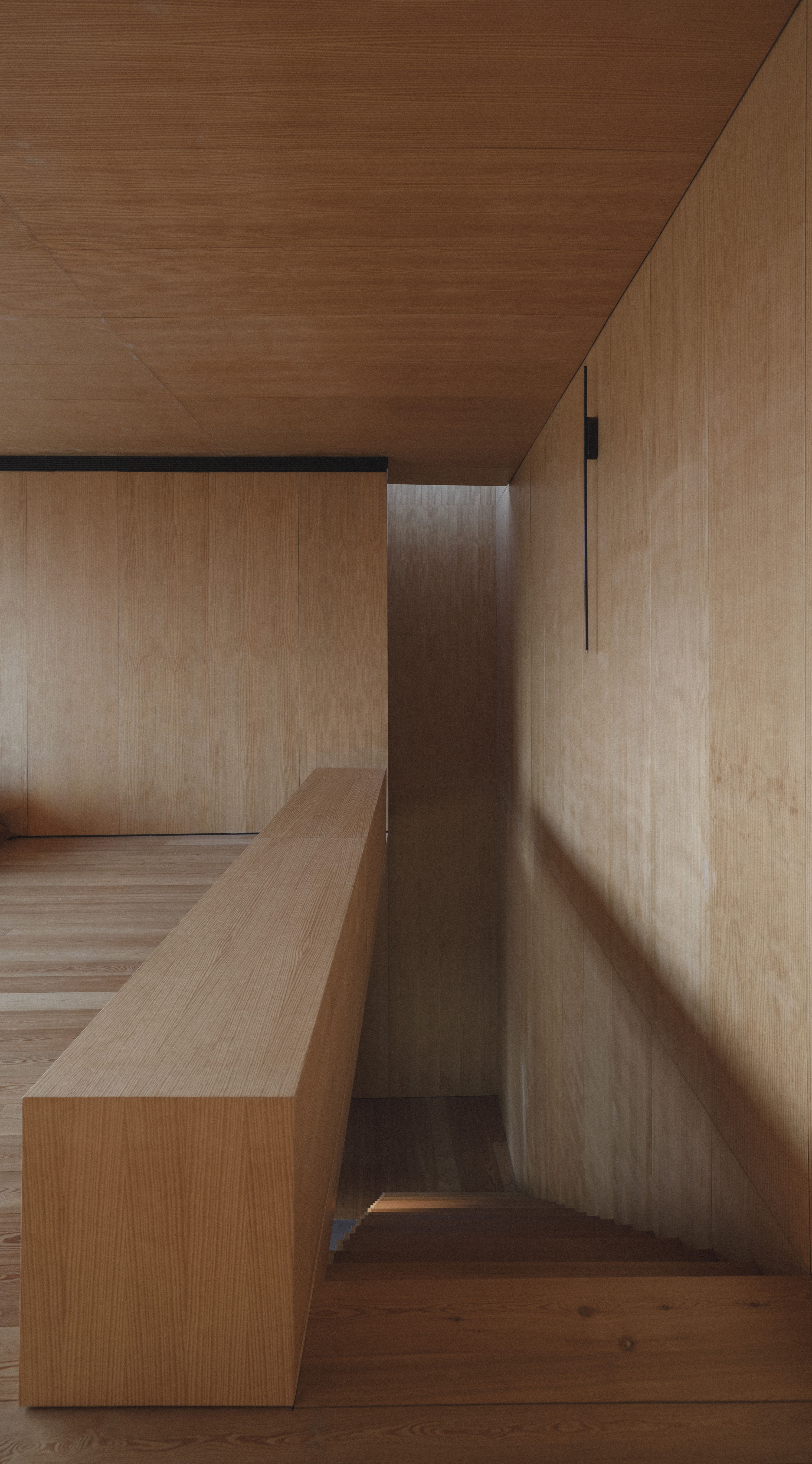 The timber clad internal staircase