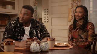 Daniel Ezra as Spencer James and Karimah Westbrook as Grace James at the dinner table in All American season 6 episode 10