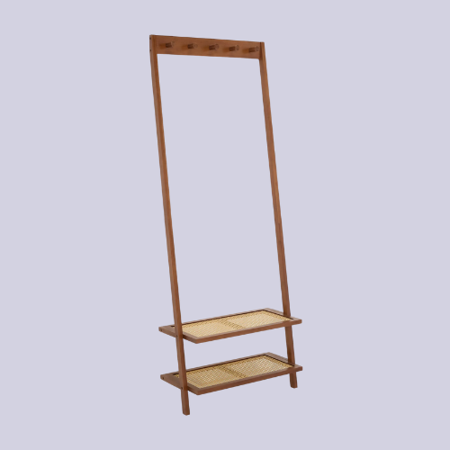 John Lewis Poly Rattan and Bamboo Leaning Clothes Rail, Cherry Wood