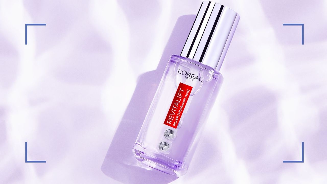 L&#039;Oréal Paris Revitalift Eye Serum on a purple background