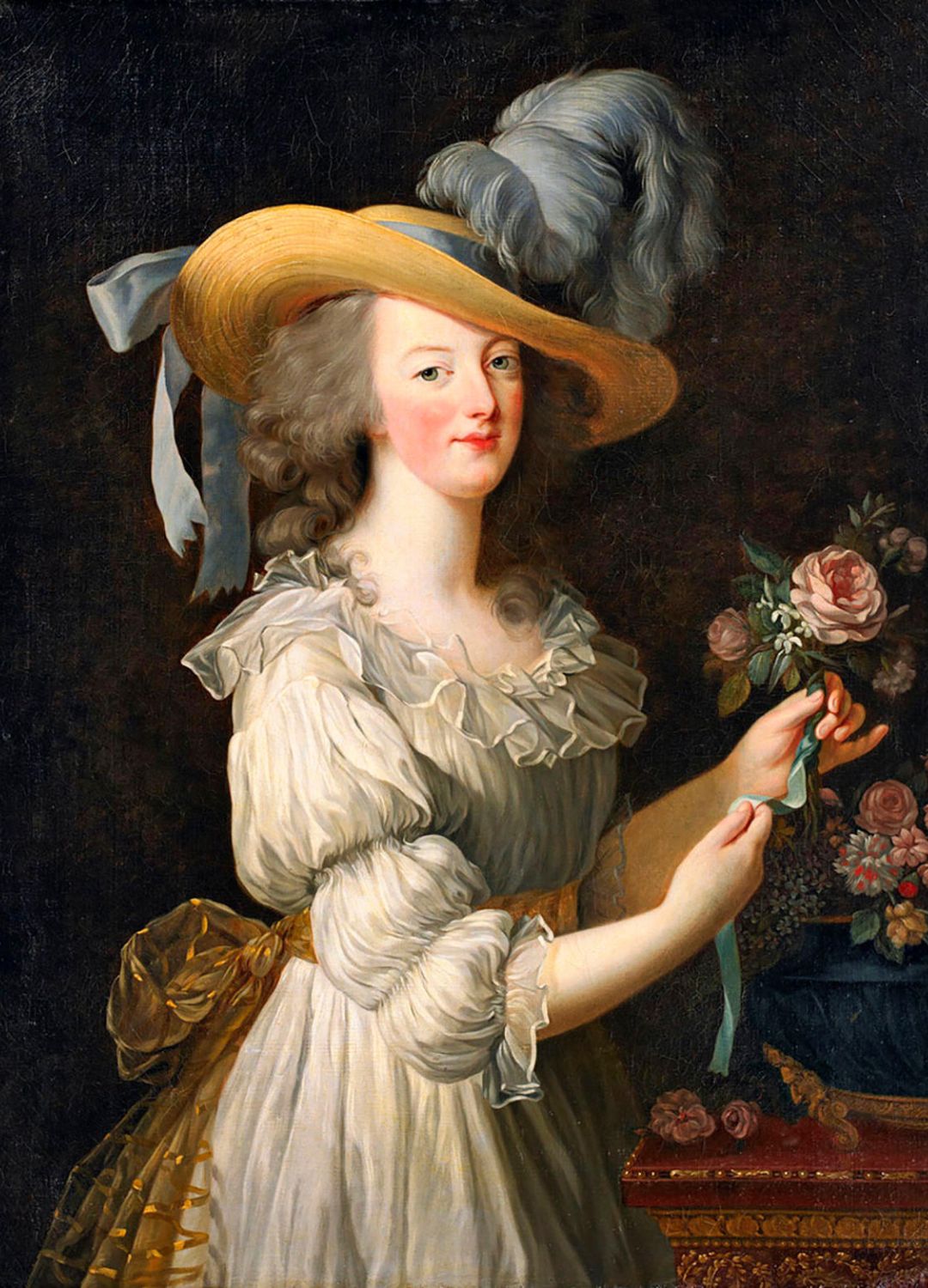 Marie Antoinette, the last queen of France wearing the soft muslin gown known as chemise &amp;agrave; la reine.