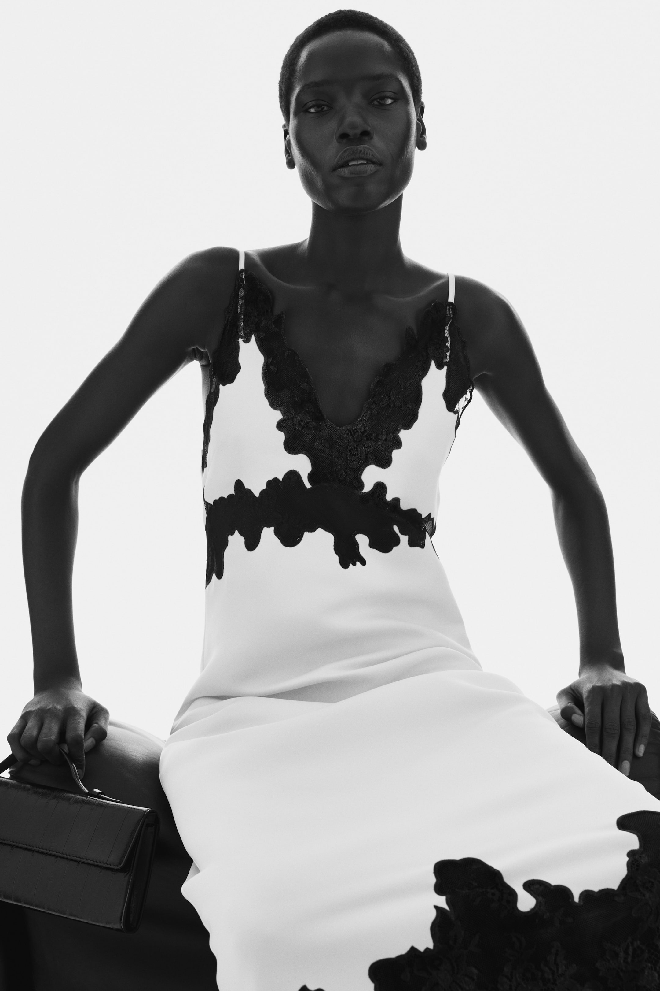 Lace-Trimmed Strappy Dress - Cream