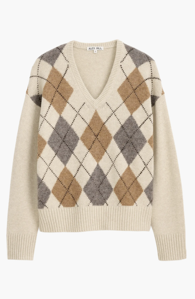 Alex Mill, Campbell Argyle Wool-Blend V-Neck Sweater