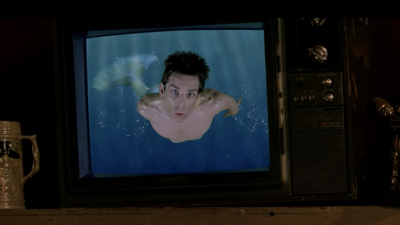 Ben Stiller as Derek Zoolander as a merman on TV in Zoolander