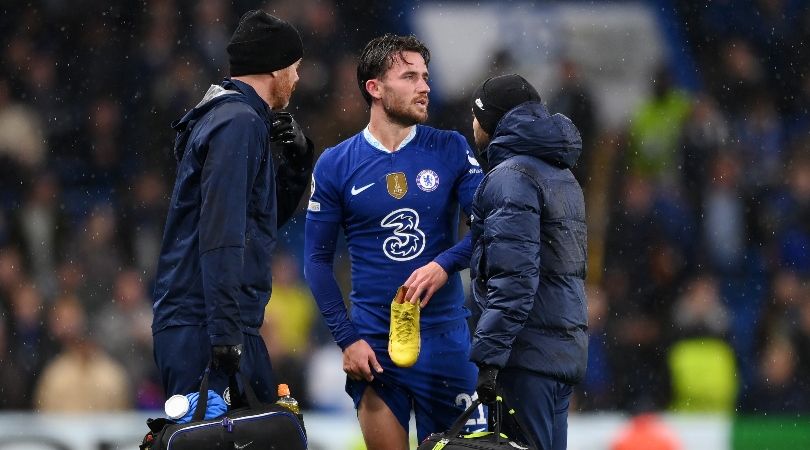 Chelsea defender Ben Chilwell receives medical treatment during the Blues&#039; Champions League game against Dinamo Zagreb.