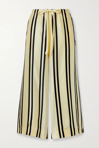 Khaite Phoebe Cropped Striped Silk-Satin Wide-Leg Pants