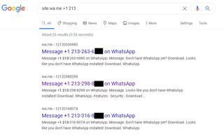A listing of Los Angeles phone numbers associated with WhatsApp's Click to Chat feature.