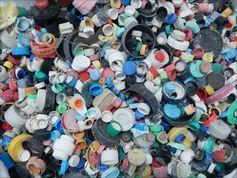 Plastic bottle caps found in the ocean.