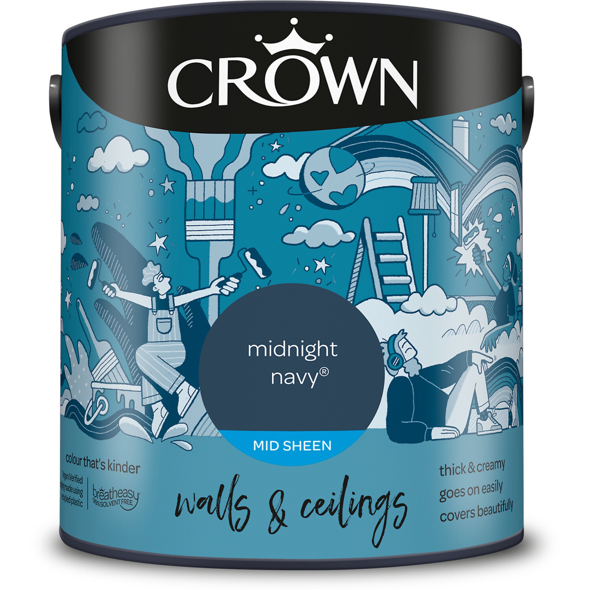 Crown Walls and Ceilings Mid Sheen Emulsion Midnight Navy 2.5l