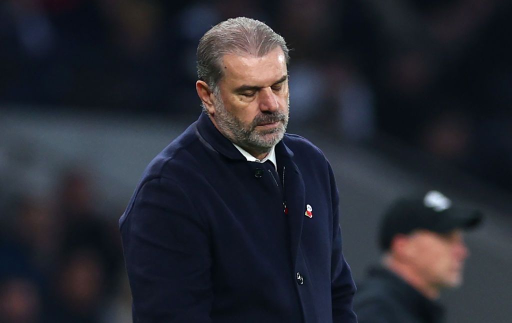 LONDON, ENGLAND - NOVEMBER 10: Ange Postecoglou, Manager of Tottenham Hotspur, reacts during the Premier League match between Tottenham Hotspur FC and Ipswich Town FC at Tottenham Hotspur Stadium on November 10, 2024 in London, England. (Photo by Clive Rose/Getty Images)