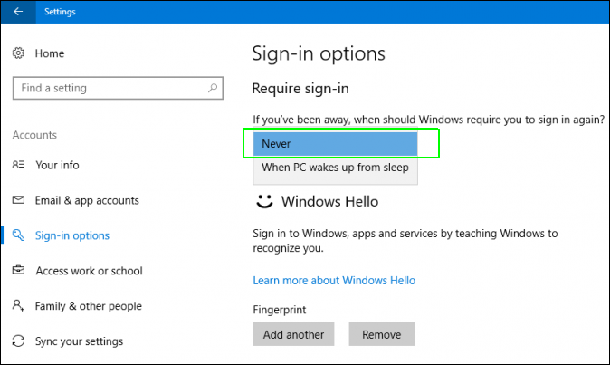 Windows 10 пароль спящего режима. Sign-in options. Account require sign in.