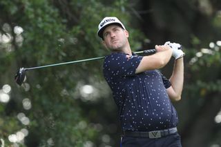 Taylor Pendrith strikes a tee shot with a driver