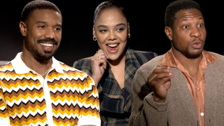 Michael B. Jordan, Tessa Thompson and Jonathan Majors in an interview with CinemaBlend for "Creed III."