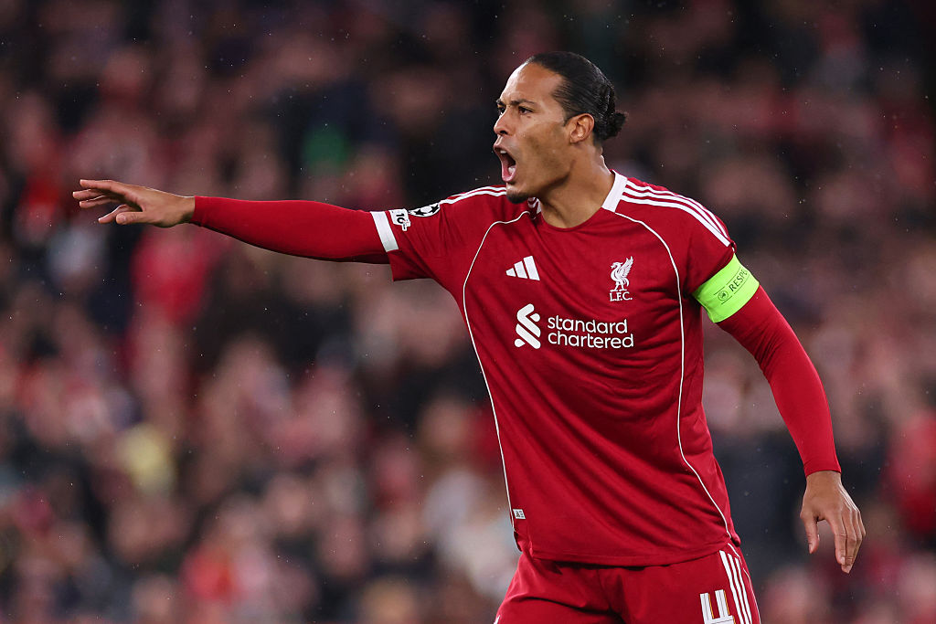 Virgil van Dijk of Liverpool during the UEFA Champions League 2025/26 League Phase MD4 match between Liverpool FC and Real Madrid C.F. at Anfield on November 04, 2025 in Liverpool, England.