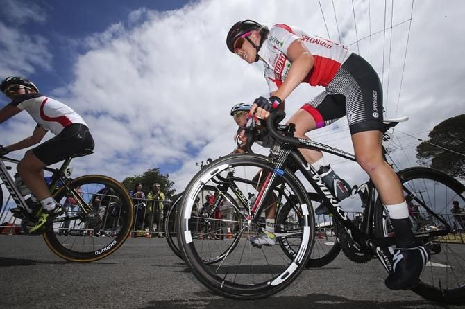 Tiffany Cromwell was on the attack during the Portarlington Criterium.