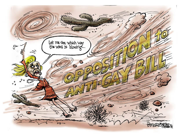 Political cartoon Arizona anti-gay Jan Brewer
