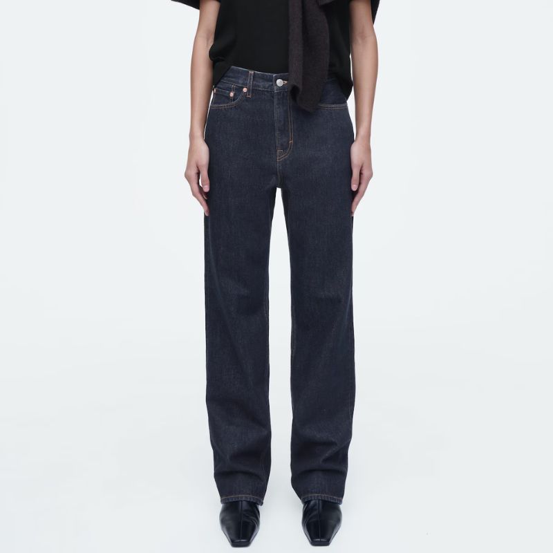 Column Straight-Leg Jeans on model 