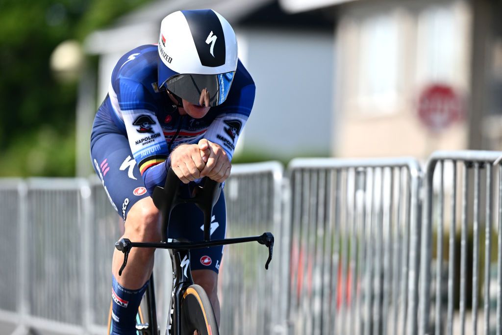 BEVEREN BELGIUM JUNE 16 Yves Lampaert of Belgium and Team Soudal QuickStep sprints during the 92nd Baloise Belgium Tour 2023 Stage 3 a 152km individual time trial stage from Beveren to Beveren on June 16 2023 in Beveren Belgium Photo by Mark Van HeckeGetty Images