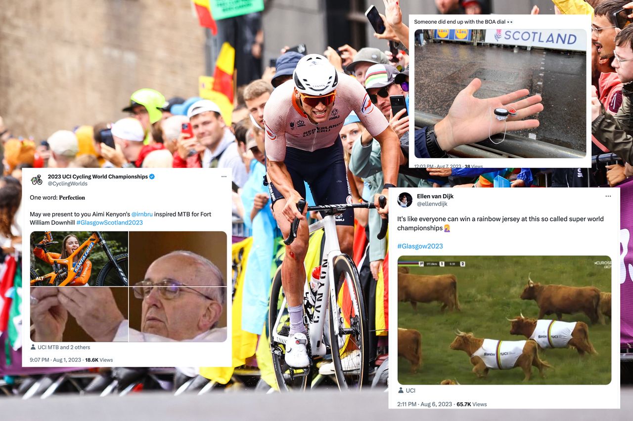 Mathieu van der Poel with social media posts overlaid