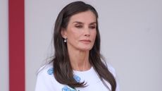 Queen Letizia of Spain watches as she attends the Armed Forces 2025 Day on June 07, 2025