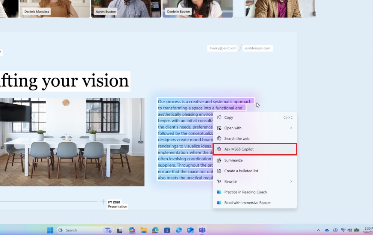 Ask M365 Copilot option