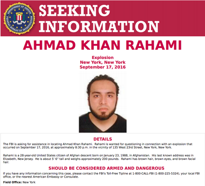 FBI most wanted poster seeks information about Ahmad Khan Rahami