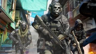 Call of Duty: Modern Warfare 4 - Multiplayer match showing three players with guns down a street in fictional South Korea