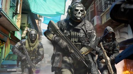 Call of Duty: Modern Warfare 4 - Multiplayer match showing three players with guns down a street in fictional South Korea