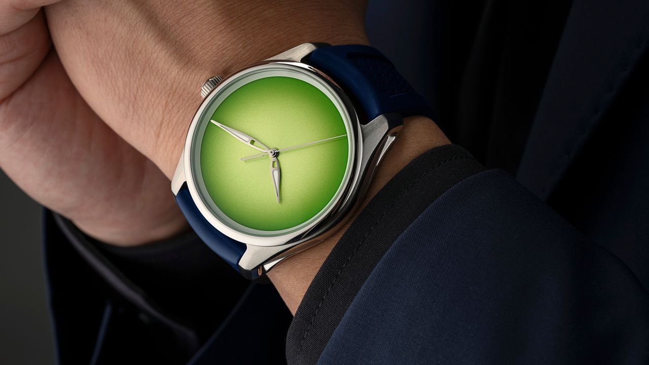 The H Moser &amp; Cie Pioneer Centre Seconds Concept in Citrus Green on a wrist