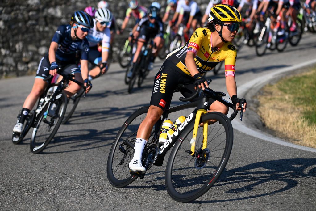 CITTIGLIO ITALY MARCH 20 Coryn LabeckiRivera of United States and Team Jumbo Visma Team competes during the 46th Trofeo Alfredo BindaComune di Cittiglio 2021 Womens Elite a 1418km one day race from Cocquio Trevisago to Cittiglio TrBinda UCIWWT on March 20 2022 in Cittiglio Italy Photo by Tim de WaeleGetty Images