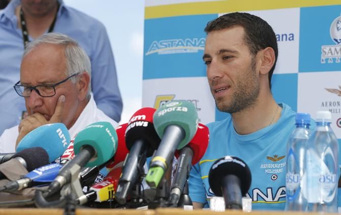 Vincenzo Nibali at the Astana press conference on the Tour de France rest day