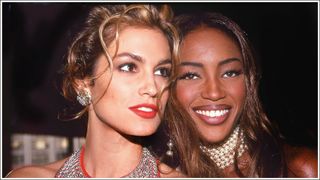 Models Cindy Crawford and Naomi Campbell attend a private party, New York City, New York, 1992