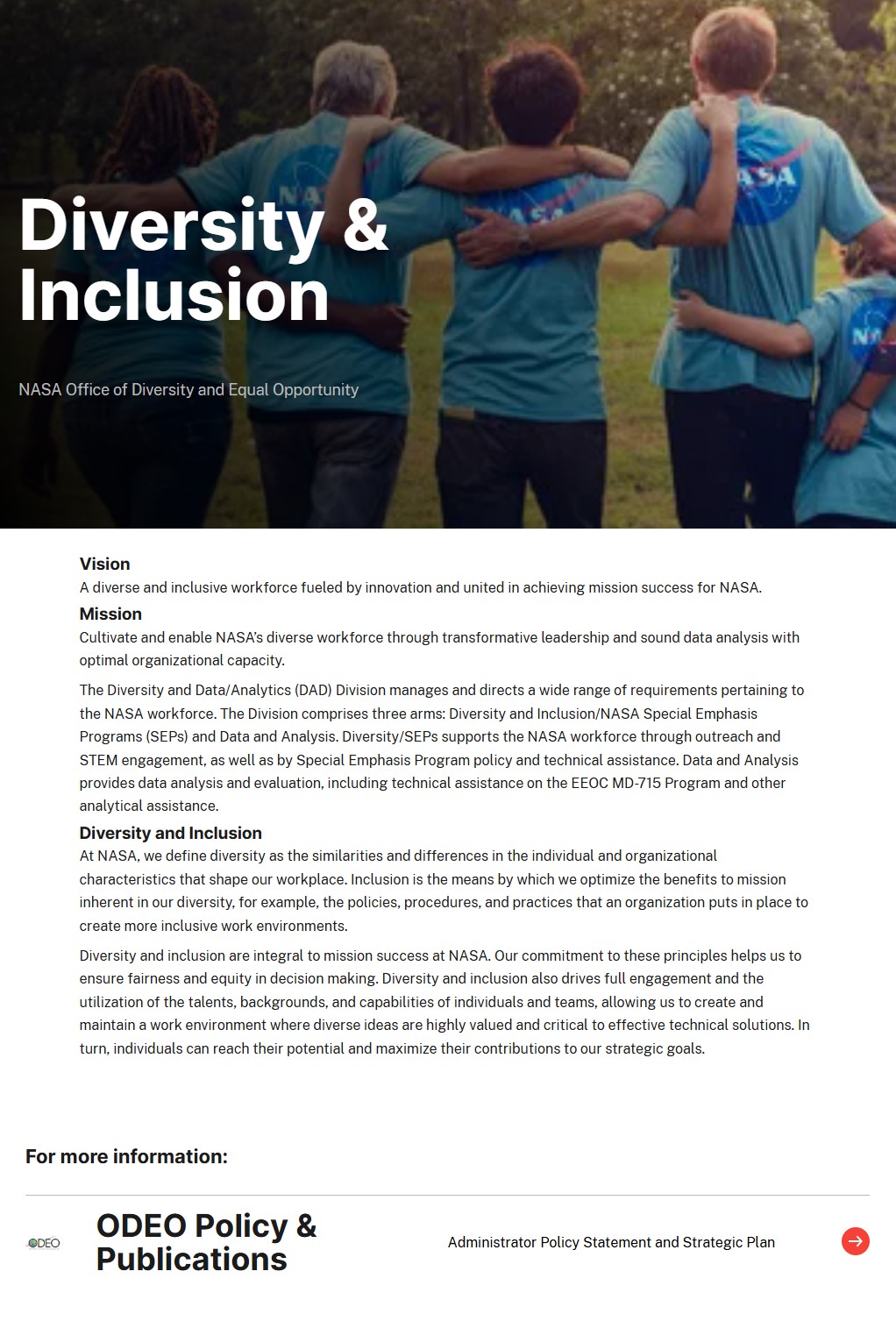 NASA Diversity & Inclusion mission page screenshot, Jan. 23, 2025.