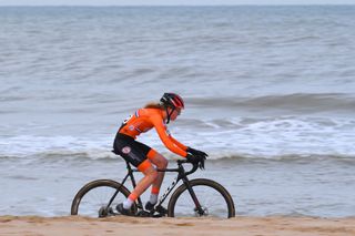 OOSTENDE BELGIUM JANUARY 31 Fem Van Empel of The Netherlands Sand Sea during the 72nd UCI CycloCross World Championships Oostende 2021 Women U23 UCICX CXWorldCup Ostend2021 CX on January 31 2021 in Oostende Belgium Photo by Luc ClaessenGetty Images