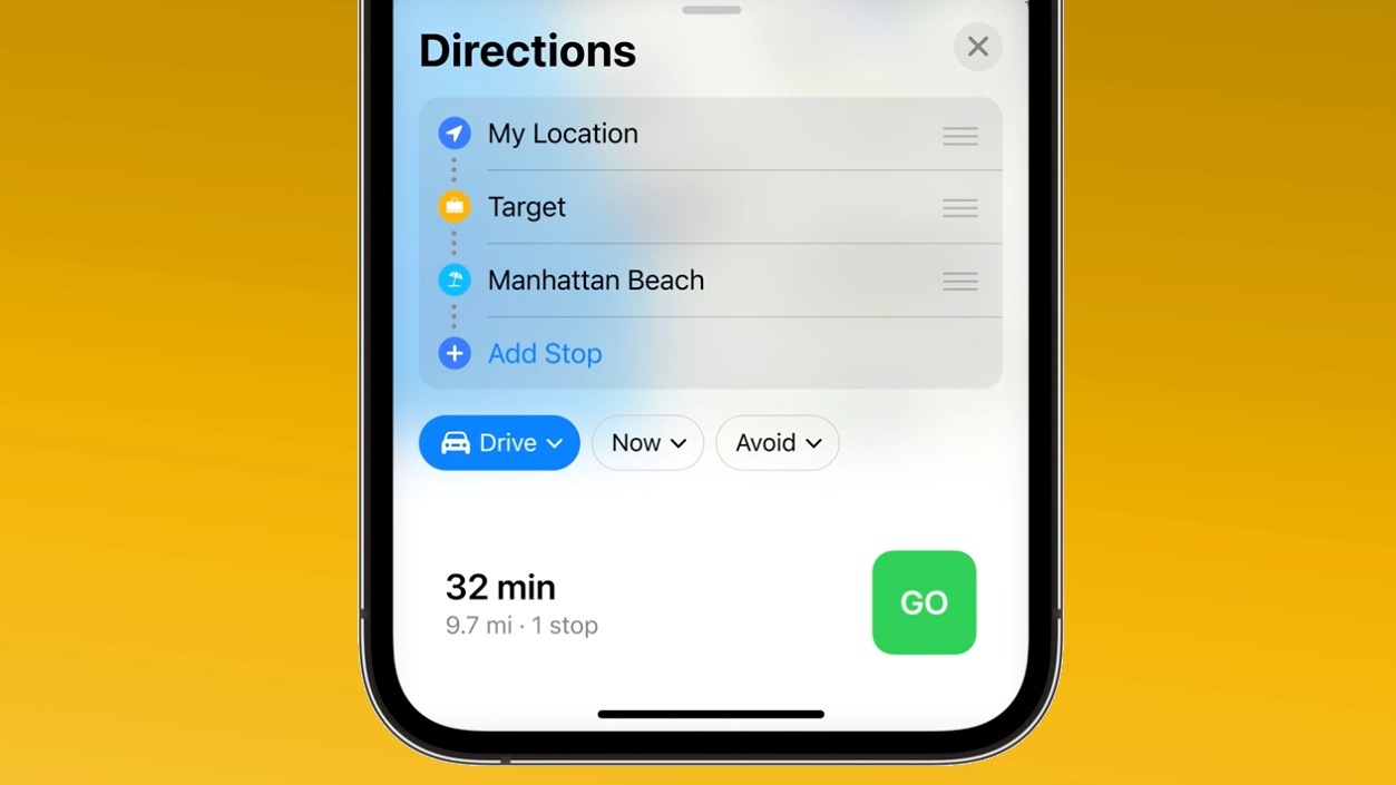 iOS 16 multi-menu map directions