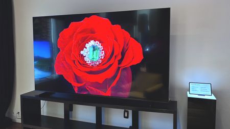 The TCL QM7 at an event at CES 2024.