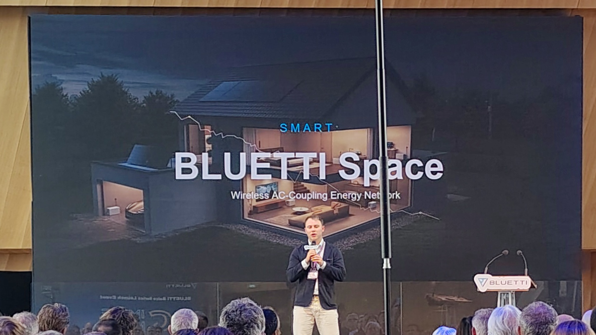 A slide highlighting Bluetti Space with a speaker in front