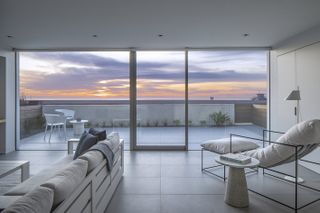 hermosa beach house living space looking to dusk water views