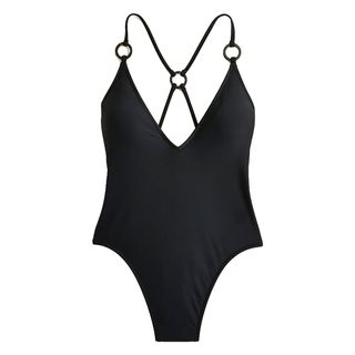 black swimsuit with ring detailing