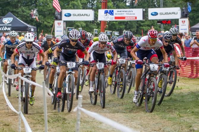 The start of the men's short track at the Subaru Cup