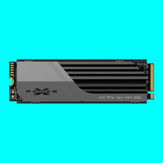 The best console gaming SSD, the Silicon Power XS70, on a blue background.