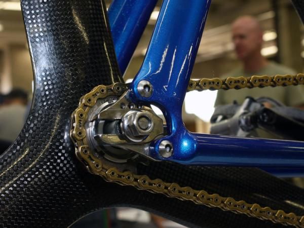 The rear of the frame is finished with replaceable steel dropouts.