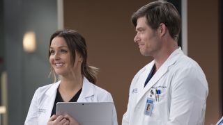 Jo Wilson (Camilla Luddington) and Atticus Lincoln, aka Link (Chris Carmack) are shown on Grey's Anatomy.