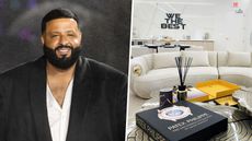 dj khaled on the left with his private jet hangar on the right