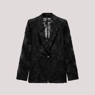 Flat lay image of a black blazer 