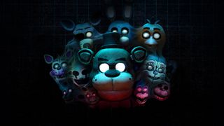 Five Night's at Freddy's animatronic heads all melding into one on a black background